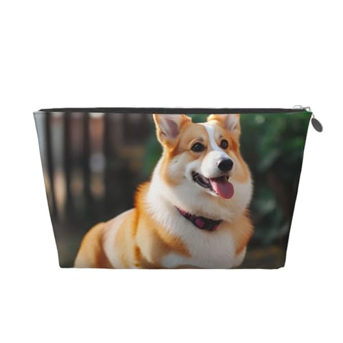 KKLWEGU Corgi Kosmetiktasche mit Hundemotiv, PU-Leder, wasserdicht, tragbar, Reise-Kulturbeutel, Organizer, goldfarbener Reißverschluss, für Damen, silber, Einheitsgröße von KKLWEGU