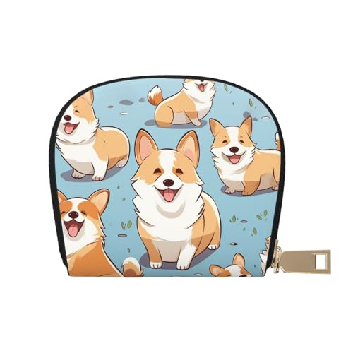 KKLWEGU Corgi Muster Corgi Muster Kreditkartenetui Geldbörse Leder Reißverschluss Kartenetui für Damen RFID-blockierendes Kartenetui Kleine Münzbörse Akkordeon Geldbörse Geschenk von KKLWEGU