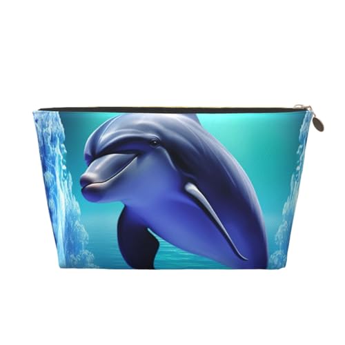 KKLWEGU Delfin-Kosmetiktasche, PU-Leder, wasserdicht, Make-up-Tasche, tragbar, Reise-Kulturbeutel, Organizer, goldfarbener Reißverschluss, für Damen, gold, Einheitsgröße von KKLWEGU