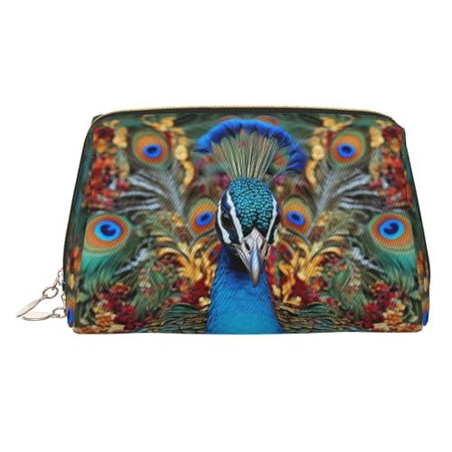KKLWEGU Elegante Make-up-Tasche aus Leder mit Pfauenmotiv, wasserdicht, kleine Make-up-Tasche, mit Reißverschluss, tragbare Reise-Kulturbeutel für Damen und Mädchen, gold, Einheitsgröße KKLWEGU Elegante Make-up-Tasche aus Leder mit Pfauenmotiv, wasserdicht, kleine Make-up-Tasche, mit Reißverschluss, tragbare Reise-Kulturbeutel für Damen und Mädchen, gold, Einheitsgröße von KKLWEGU