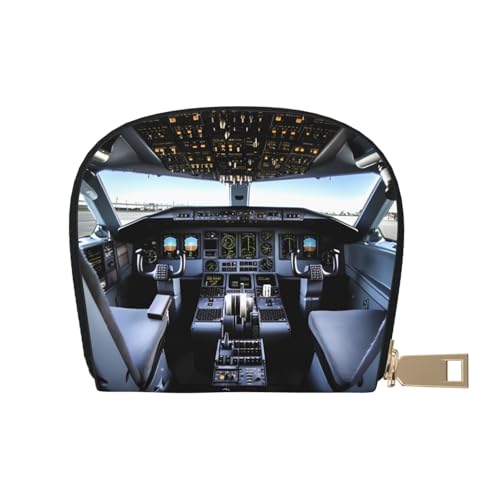 KKLWEGU Flugzeug-Cockpit, Kreditkartenetui, Leder, Reißverschluss, Kartenetui für Damen, RFID-blockierend, kleine Münzbörse, Akkordeon-Geldbörse, Geschenk von KKLWEGU