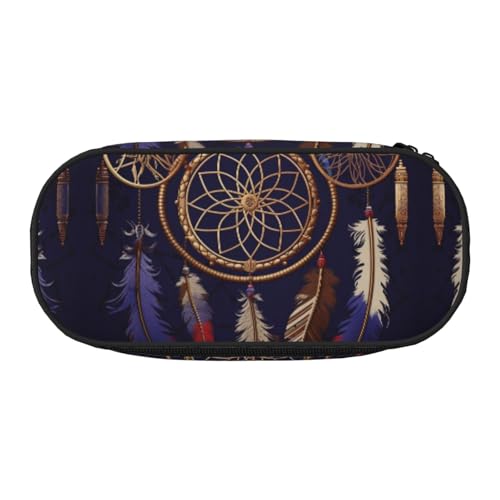 KKLWEGU Große Federmäppchen tragbare niedliche Federmäppchen Tasche mit Doppel Reißverschluss Stifthalter Schublade Organizer amerikanische Traumfänger Make-up Tasche für Frauen Männer, Schwarz von KKLWEGU