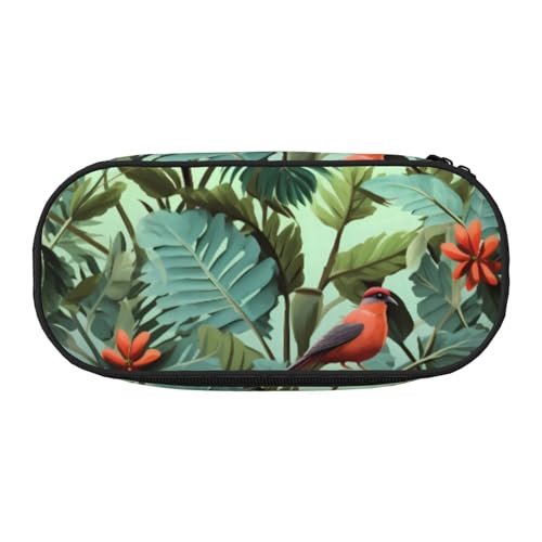 KKLWEGU Große Federmäppchen tragbare niedliche Federmäppchen Tasche mit Doppel Reißverschluss Stifthalter Schublade Organizer tropische Pflanzen Make-up Tasche für Frauen Männer, Schwarz von KKLWEGU