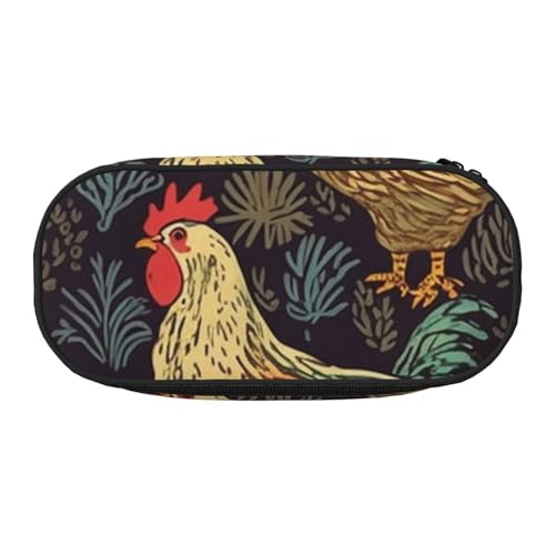 KKLWEGU Große Federmäppchen tragbare niedliche Federmäppchen Tasche mit Doppel Reißverschluss Stifthalter Schublade Veranstalter Huhn Druck Make-up Tasche für Frauen Männer, Schwarz, Einheitsgröße von KKLWEGU
