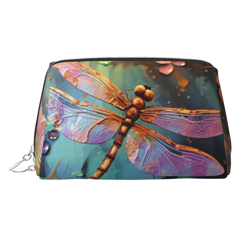 KKLWEGU Handbemalte Make-up-Tasche aus Leder mit Libellen-Motiv, wasserdicht, Kosmetiktasche, Organizer, kleine Make-up-Tasche, mit Reißverschluss, tragbare Reise-Kulturbeutel für Damen und Mädchen KKLWEGU Handbemalte Make-up-Tasche aus Leder mit Libellen-Motiv, wasserdicht, Kosmetiktasche, Organizer, kleine Make-up-Tasche, mit Reißverschluss, tragbare Reise-Kulturbeutel für Damen und Mädchen von KKLWEGU
