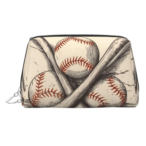 KKLWEGU Handgezeichnete Baseballschläger und Bälle, Leder-Make-up-Tasche, wasserdicht, Kosmetiktasche, Organizer, kleine Make-up-Reißverschlusstasche, tragbare Reise-Kulturbeutel für Damen und Mädchen KKLWEGU Handgezeichnete Baseballschläger und Bälle, Leder-Make-up-Tasche, wasserdicht, Kosmetiktasche, Organizer, kleine Make-up-Reißverschlusstasche, tragbare Reise-Kulturbeutel für Damen und Mädchen von KKLWEGU