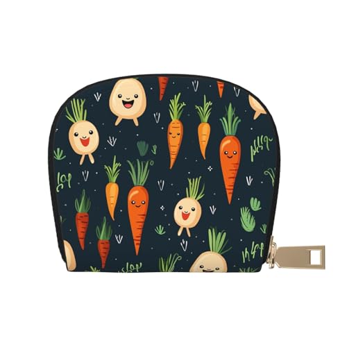 KKLWEGU Happy Carrot Kreditkartenetui, Leder, Reißverschluss, Kartenetui für Damen, RFID-blockierend, kleine Münzgeldbörse, Akkordeon-Geldbörse, Geschenk von KKLWEGU
