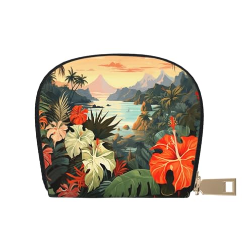 KKLWEGU Hawaiianischer Kreditkartenhalter für den Sommer, Leder, Reißverschluss, Kartenetui für Damen, RFID-blockierend, kleine Münzbörse, Akkordeon-Geldbörse, Geschenk von KKLWEGU