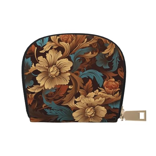 KKLWEGU Kartenetui mit kunstvollem Blumenmuster, Leder, Reißverschluss, Kartenetui für Damen, RFID-blockierend, kleine Münzgeldbörse, Akkordeon-Geldbörse, Geschenk von KKLWEGU