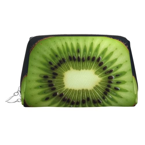 KKLWEGU Kiwi Slice Make-up-Tasche aus Leder, wasserdicht, Kosmetiktasche, Organizer, kleine Make-up-Tasche, mit Reißverschluss, tragbare Reise-Kulturbeutel für Damen und Mädchen, silber, Einheitsgröße von KKLWEGU