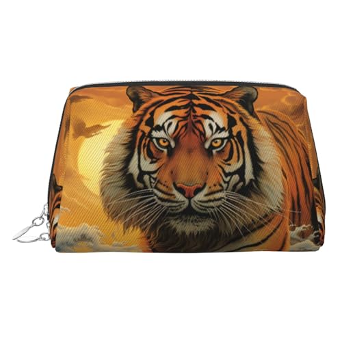 KKLWEGU Kosmetiktasche aus Leder, Motiv: Aufgehende Sonne, Tiger, wasserdicht, kleine Make-up-Tasche, mit Reißverschluss, tragbare Reise-Kulturbeutel für Damen und Mädchen, silber, Einheitsgröße KKLWEGU Kosmetiktasche aus Leder, Motiv: Aufgehende Sonne, Tiger, wasserdicht, kleine Make-up-Tasche, mit Reißverschluss, tragbare Reise-Kulturbeutel für Damen und Mädchen, silber, Einheitsgröße von KKLWEGU