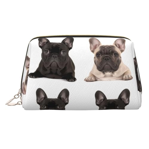 KKLWEGU Kosmetiktasche aus Leder, Motiv: Französische Bulldogge, wasserdicht, kleine Make-up-Tasche, mit Reißverschluss, tragbare Reise-Kulturbeutel für Damen und Mädchen, gold, Einheitsgröße KKLWEGU Kosmetiktasche aus Leder, Motiv: Französische Bulldogge, wasserdicht, kleine Make-up-Tasche, mit Reißverschluss, tragbare Reise-Kulturbeutel für Damen und Mädchen, gold, Einheitsgröße von KKLWEGU
