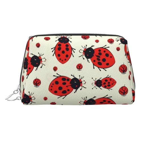 KKLWEGU Kosmetiktasche aus Leder, Motiv: Marienkäfer, wasserdicht, kleine Make-up-Tasche, Reißverschluss, tragbar, Reise-Kulturbeutel für Damen und Mädchen, Rot, silber, Einheitsgröße KKLWEGU Kosmetiktasche aus Leder, Motiv: Marienkäfer, wasserdicht, kleine Make-up-Tasche, Reißverschluss, tragbar, Reise-Kulturbeutel für Damen und Mädchen, Rot, silber, Einheitsgröße von KKLWEGU