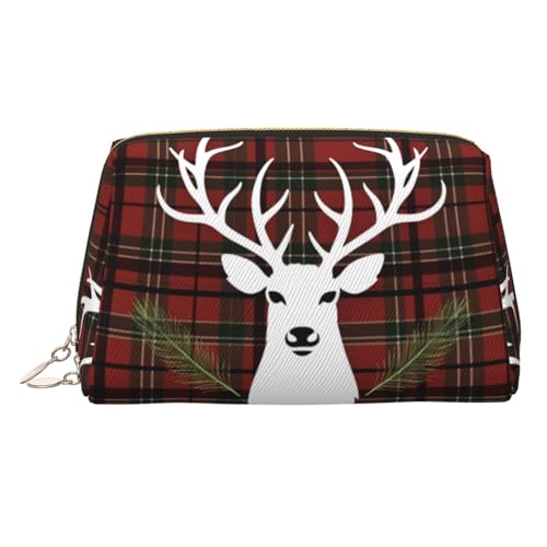 KKLWEGU Kosmetiktasche aus Leder, Motiv: Merry Christmas, Rentier, wasserdicht, kleine Make-up-Tasche, mit Reißverschluss, tragbar, Reise-Kulturbeutel für Damen und Mädchen, gold, Einheitsgröße KKLWEGU Kosmetiktasche aus Leder, Motiv: Merry Christmas, Rentier, wasserdicht, kleine Make-up-Tasche, mit Reißverschluss, tragbar, Reise-Kulturbeutel für Damen und Mädchen, gold, Einheitsgröße von KKLWEGU