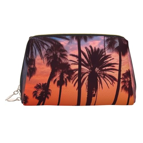 KKLWEGU Kosmetiktasche aus Leder, Motiv: Palme, Sonnenuntergang, wasserdicht, kleine Make-up-Tasche mit Reißverschluss, tragbar, Reise-Kulturbeutel für Damen und Mädchen, gold, Einheitsgröße KKLWEGU Kosmetiktasche aus Leder, Motiv: Palme, Sonnenuntergang, wasserdicht, kleine Make-up-Tasche mit Reißverschluss, tragbar, Reise-Kulturbeutel für Damen und Mädchen, gold, Einheitsgröße von KKLWEGU