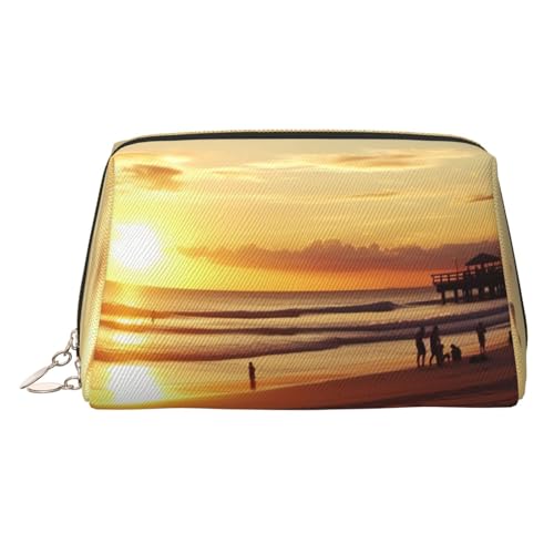 KKLWEGU Kosmetiktasche aus Leder, Motiv: Sonnenuntergang, Strand, wasserdicht, kleine Make-up-Tasche, mit Reißverschluss, tragbar, Reise-Kulturbeutel für Damen und Mädchen, gold, Einheitsgröße KKLWEGU Kosmetiktasche aus Leder, Motiv: Sonnenuntergang, Strand, wasserdicht, kleine Make-up-Tasche, mit Reißverschluss, tragbar, Reise-Kulturbeutel für Damen und Mädchen, gold, Einheitsgröße von KKLWEGU