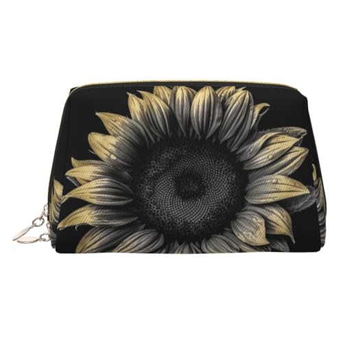 KKLWEGU Kosmetiktasche aus Leder, Sonnenblumen-Design, wasserdicht, klein, mit Reißverschluss, tragbar, Reise-Kulturbeutel für Damen und Mädchen, Schwarz, gold, Einheitsgröße KKLWEGU Kosmetiktasche aus Leder, Sonnenblumen-Design, wasserdicht, klein, mit Reißverschluss, tragbar, Reise-Kulturbeutel für Damen und Mädchen, Schwarz, gold, Einheitsgröße von KKLWEGU