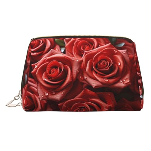 KKLWEGU Kosmetiktasche aus Leder, mit vielen roten Rosen, wasserdicht, kleine Make-up-Tasche, mit Reißverschluss, tragbar, Reise-Kulturbeutel für Damen und Mädchen, gold, Einheitsgröße KKLWEGU Kosmetiktasche aus Leder, mit vielen roten Rosen, wasserdicht, kleine Make-up-Tasche, mit Reißverschluss, tragbar, Reise-Kulturbeutel für Damen und Mädchen, gold, Einheitsgröße von KKLWEGU