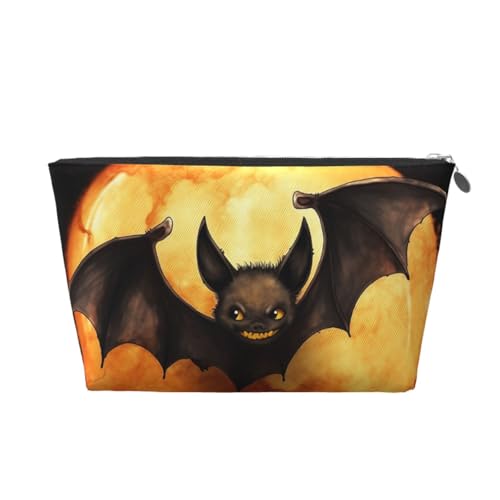 KKLWEGU Kosmetiktasche mit Fledermausmotiv, PU-Leder, wasserdicht, tragbar, Reise-Kulturbeutel, Organizer, goldfarbener Reißverschluss, Geschenk für Damen, silber, Einheitsgröße von KKLWEGU
