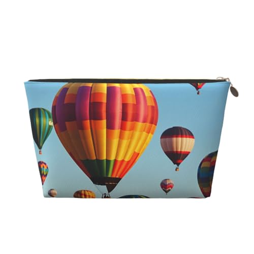 KKLWEGU Kosmetiktasche mit Heißluftballons, PU-Leder, wasserdicht, Make-up-Tasche, tragbar, Reise-Kulturbeutel, Organizer, goldfarbener Reißverschluss, für Damen, gold, Einheitsgröße von KKLWEGU
