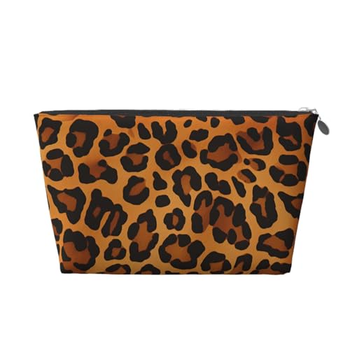 KKLWEGU Kosmetiktasche mit Leopardenmuster, PU-Leder, wasserdicht, Make-up-Tasche, tragbar, Reise-Kulturbeutel, Organizer, goldfarbener Reißverschluss, für Damen, silber, Einheitsgröße von KKLWEGU