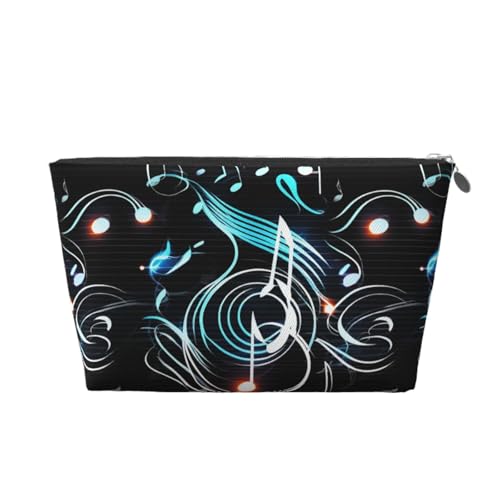 KKLWEGU Kosmetiktasche mit Musiknoten, PU-Leder, wasserdicht, Make-up-Tasche, tragbar, Reise-Kulturbeutel, Organizer, goldfarbener Reißverschluss, für Damen, silber, Einheitsgröße von KKLWEGU