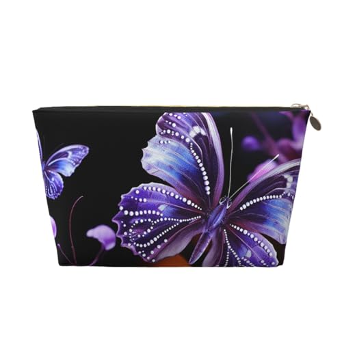 KKLWEGU Kosmetiktasche mit Schmetterlingen, PU-Leder, wasserdicht, tragbar, Reise-Kulturbeutel, Organizer, goldfarbener Reißverschluss, Geschenk für Damen, gold, Einheitsgröße von KKLWEGU