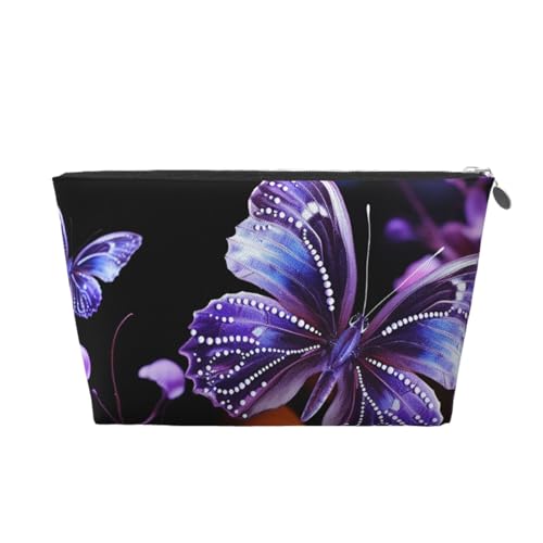 KKLWEGU Kosmetiktasche mit Schmetterlingen, PU-Leder, wasserdicht, tragbar, Reise-Kulturbeutel, Organizer, goldfarbener Reißverschluss, Geschenk für Damen, silber, Einheitsgröße von KKLWEGU