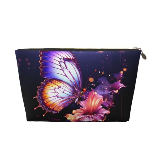 KKLWEGU Kosmetiktasche mit Schmetterlingen, PU-Leder, wasserdicht, tragbar, Reise-Kulturbeutel, Organizer, goldfarbener Reißverschluss, für Damen, gold, Einheitsgröße von KKLWEGU