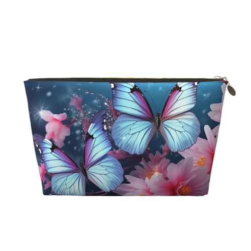KKLWEGU Kosmetiktasche mit Schmetterlingsblüten, PU-Leder, wasserdicht, Make-up-Tasche, tragbar, Reise-Kulturbeutel, Organizer, goldfarbener Reißverschluss, für Damen, gold, Einheitsgröße von KKLWEGU