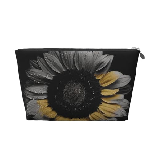 KKLWEGU Kosmetiktasche mit Sonnenblumen-Motiv, PU-Leder, wasserdicht, tragbar, Reise-Kulturbeutel, Organizer, goldfarbener Reißverschluss, Geschenk für Damen, silber, Einheitsgröße von KKLWEGU