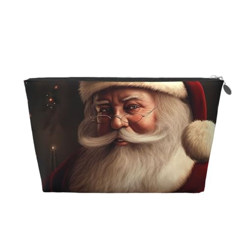 KKLWEGU Kosmetiktasche mit Weihnachtsmann, PU-Leder, wasserdicht, Make-up-Tasche, tragbar, Reise-Kulturbeutel, Organizer, goldfarbener Reißverschluss, für Damen, silber, Einheitsgröße von KKLWEGU