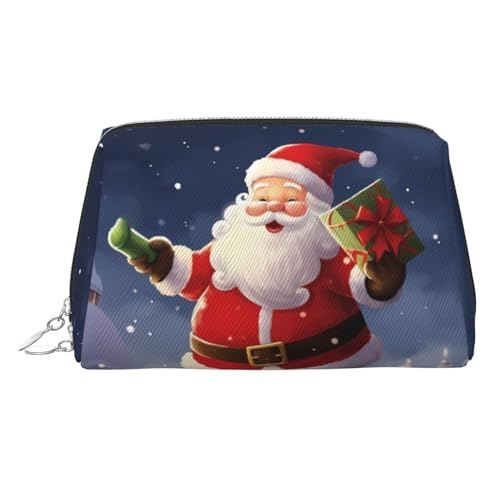 KKLWEGU Kosmetiktasche mit Weihnachtsmann-Motiv, wasserdicht, Kosmetiktasche, Organizer, kleine Make-up-Tasche mit Reißverschluss, tragbare Reise-Kulturbeutel für Damen und Mädchen, silber von KKLWEGU