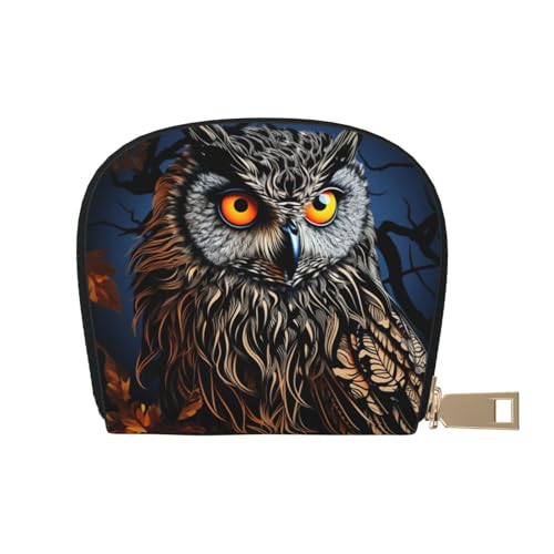 KKLWEGU Kreditkartenetui mit Eulen-Motiv, Leder, Reißverschluss, Kartenetui für Damen, RFID-blockierend, kleine Münzbörse, Akkordeon-Geldbörse, Geschenk von KKLWEGU