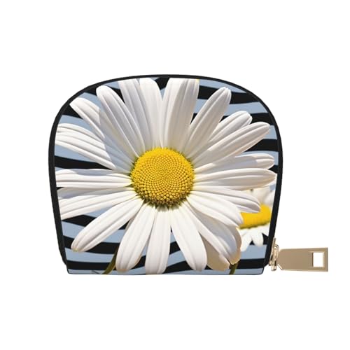 KKLWEGU Kreditkartenetui mit Gänseblümchen-Motiv, Leder, Reißverschluss, Kartenetui für Damen, RFID-blockierend, kleine Münzbörse, Akkordeon-Geldbörse, Geschenk von KKLWEGU