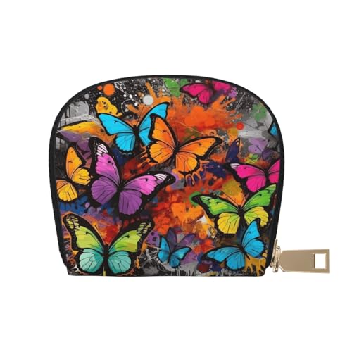 KKLWEGU Kreditkartenetui mit Kunst-Graffiti-Schmetterling-Druck, Leder, Reißverschluss, Kartenetui für Damen, RFID-blockierend, kleine Münzgeldbörse, Akkordeon-Geldbörse, Geschenk von KKLWEGU