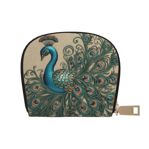 KKLWEGU Kreditkartenetui mit Pfauenmuster, Leder, Reißverschluss, Kartenetui für Damen, RFID-blockierend, kleine Münzbörse, Akkordeon-Geldbörse, Geschenk von KKLWEGU