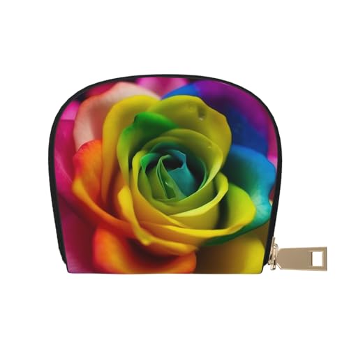 KKLWEGU Kreditkartenetui mit Regenbogen-Blume, Leder, Reißverschluss, Kartenetui für Damen, RFID-blockierend, kleine Münzbörse, Akkordeon-Geldbörse, Geschenk von KKLWEGU