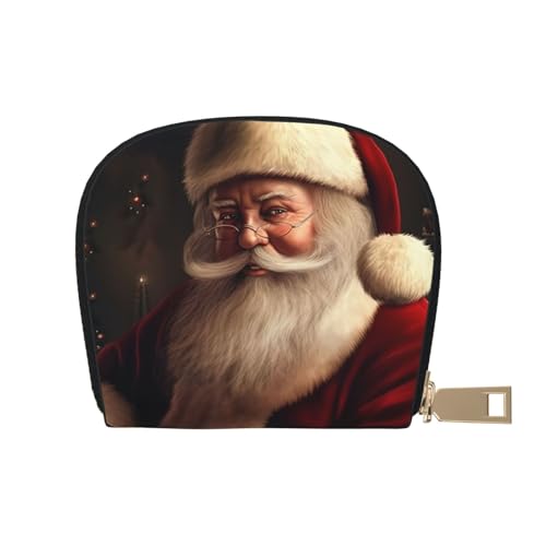 KKLWEGU Kreditkartenetui mit Weihnachtsmann-Motiv, Leder, Reißverschluss, Kartenetui für Damen, RFID-blockierend, kleine Münzbörse, Akkordeon-Geldbörse, Geschenk von KKLWEGU