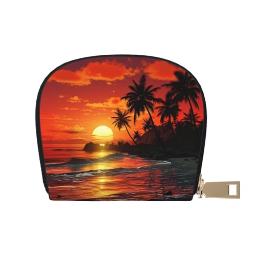 KKLWEGU Kreditkartenetui mit tropischem Sonnenuntergang, Leder, Reißverschluss, Kartenetui für Damen, RFID-blockierend, kleine Münzbörse, Akkordeon-Geldbörse, Geschenk von KKLWEGU