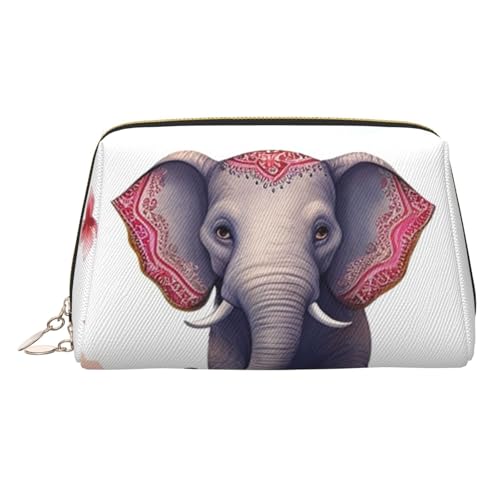 KKLWEGU Lucky Elephant Make-up-Tasche aus Leder, wasserdicht, Kosmetiktasche, Organizer, kleine Make-up-Tasche mit Reißverschluss, tragbare Reise-Kulturbeutel für Damen und Mädchen, gold von KKLWEGU
