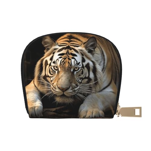 KKLWEGU Lying Tiger Kreditkartenetui, Leder, Reißverschluss, Kartenetui für Damen, RFID-blockierend, kleine Münzbörse, Akkordeon-Geldbörse, Geschenk von KKLWEGU
