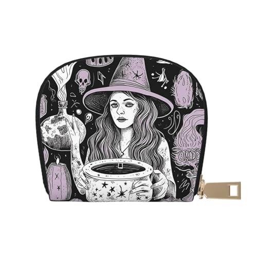 KKLWEGU Magic Witch Witchcraft Bohemian Drawing Credit Card Holder Wallet, Leather Zipper Card Wallet For Women Ladies Rfid Blocking Card Case Small Coin Purse Accordion Wallet Gift von KKLWEGU
