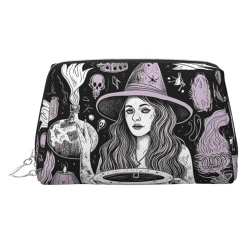 KKLWEGU Magic Witch Witchcraft Bohemian Drawing Leather Makeup Bag Waterproof Cosmetic Bag Organizer Small Make Up Zipper Pouch Portable Travel Toiletry Bag For Women Girls, silber, Einheitsgröße von KKLWEGU