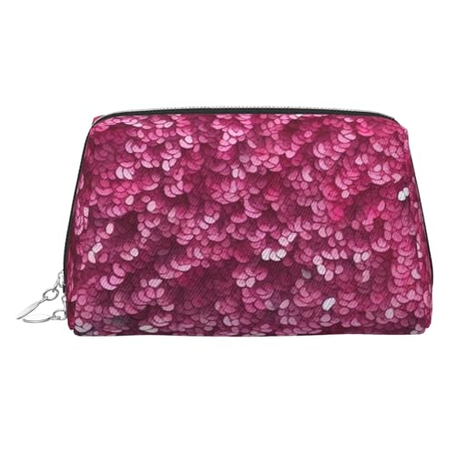 KKLWEGU Make-up-Tasche aus Leder, 3D-Optik, Rosa, Glitzer, wasserdicht, Kosmetiktasche, Organizer, kleine Make-up-Tasche, mit Reißverschluss, tragbare Reise-Kulturbeutel für Damen und Mädchen, silber von KKLWEGU