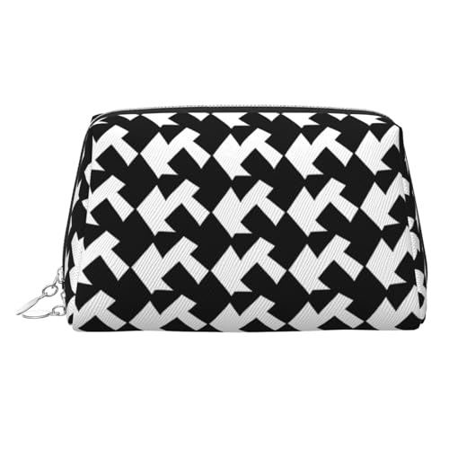 KKLWEGU Make-up-Tasche aus Leder, Hahnentrittmuster, wasserdicht, kleine Make-up-Tasche, Reißverschluss, tragbar, Reise-Kulturbeutel für Damen und Mädchen, Schwarz, silber, Einheitsgröße KKLWEGU Make-up-Tasche aus Leder, Hahnentrittmuster, wasserdicht, kleine Make-up-Tasche, Reißverschluss, tragbar, Reise-Kulturbeutel für Damen und Mädchen, Schwarz, silber, Einheitsgröße von KKLWEGU