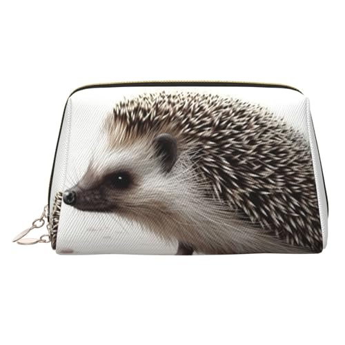 KKLWEGU Make-up-Tasche aus Leder, Igel, wasserdicht, Kosmetiktasche, Organizer, kleine Make-up-Tasche, mit Reißverschluss, tragbare Reise-Kulturbeutel für Damen und Mädchen, gold, Einheitsgröße von KKLWEGU