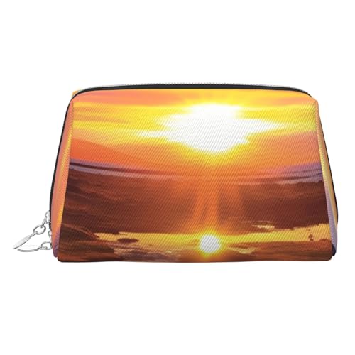 KKLWEGU Make-up-Tasche aus Leder, Motiv: Island, Sonnenuntergang, wasserdicht, Kosmetiktasche, Organizer, kleine Make-up-Tasche, mit Reißverschluss, tragbare Reise-Kulturbeutel für Damen und Mädchen von KKLWEGU