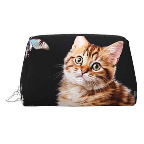 KKLWEGU Make-up-Tasche aus Leder, Motiv: Katze, Schmetterling, wasserdicht, Kosmetiktasche, Organizer, kleine Make-up-Tasche, mit Reißverschluss, tragbare Reise-Kulturbeutel für Damen und Mädchen KKLWEGU Make-up-Tasche aus Leder, Motiv: Katze, Schmetterling, wasserdicht, Kosmetiktasche, Organizer, kleine Make-up-Tasche, mit Reißverschluss, tragbare Reise-Kulturbeutel für Damen und Mädchen von KKLWEGU