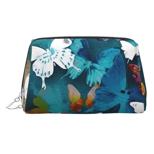 KKLWEGU Make-up-Tasche aus Leder, Motiv: Schmetterlinge, wasserdicht, kleine Make-up-Tasche mit Reißverschluss, tragbar, Reise-Kulturbeutel für Damen und Mädchen, silber, Einheitsgröße KKLWEGU Make-up-Tasche aus Leder, Motiv: Schmetterlinge, wasserdicht, kleine Make-up-Tasche mit Reißverschluss, tragbar, Reise-Kulturbeutel für Damen und Mädchen, silber, Einheitsgröße von KKLWEGU